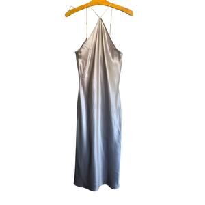Fleur du Mal Halter Neck Slip Maxi Dress Silk Satin Platinum Silver Gray Size L